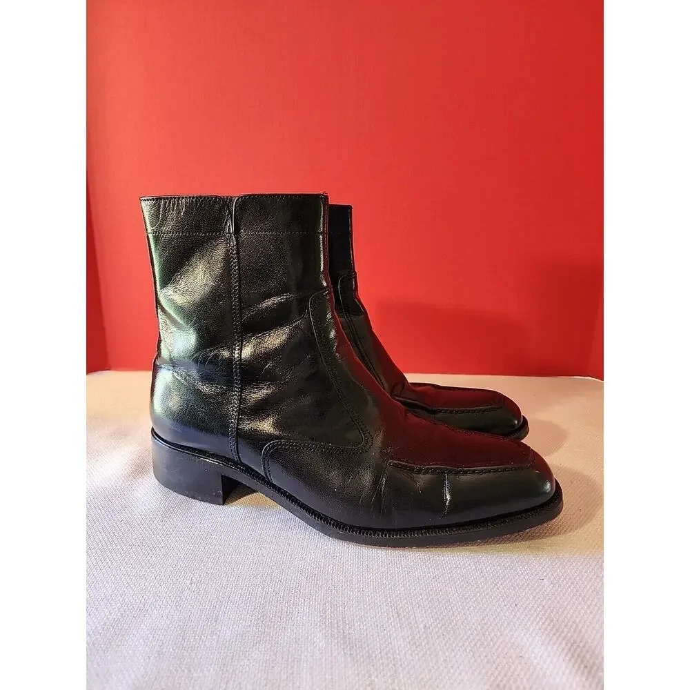 Florsheim Mens Boots Shoes Black Leather Side Zipper 17074-01 Sz 8.5 D
